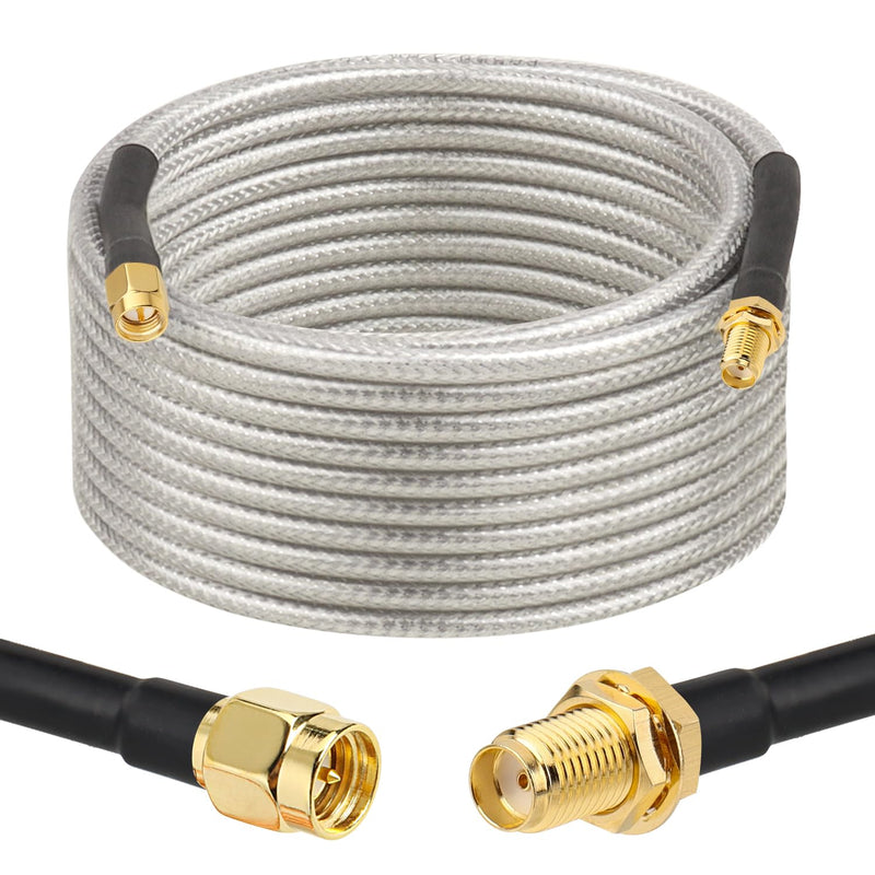 XRDS -RF Low Loss RG58 Coaxial Cable 25FT, SMA Male to SMA Female Bulkhead Extension Cable, Solid Copper 50 Ohm RF Wire for WiFi Antenna Router, 4G LTE Gateway