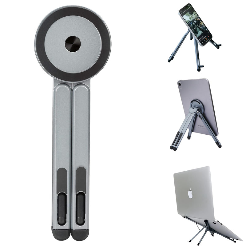 3-in-1 Foldable Magnetic Stand for Laptop, Tablet & Phone, Grey | Aluminum Alloy Holder, Adjustable, Portable & Stable, Desktop Riser, For MacBook, iPad, iPhone, Samsung