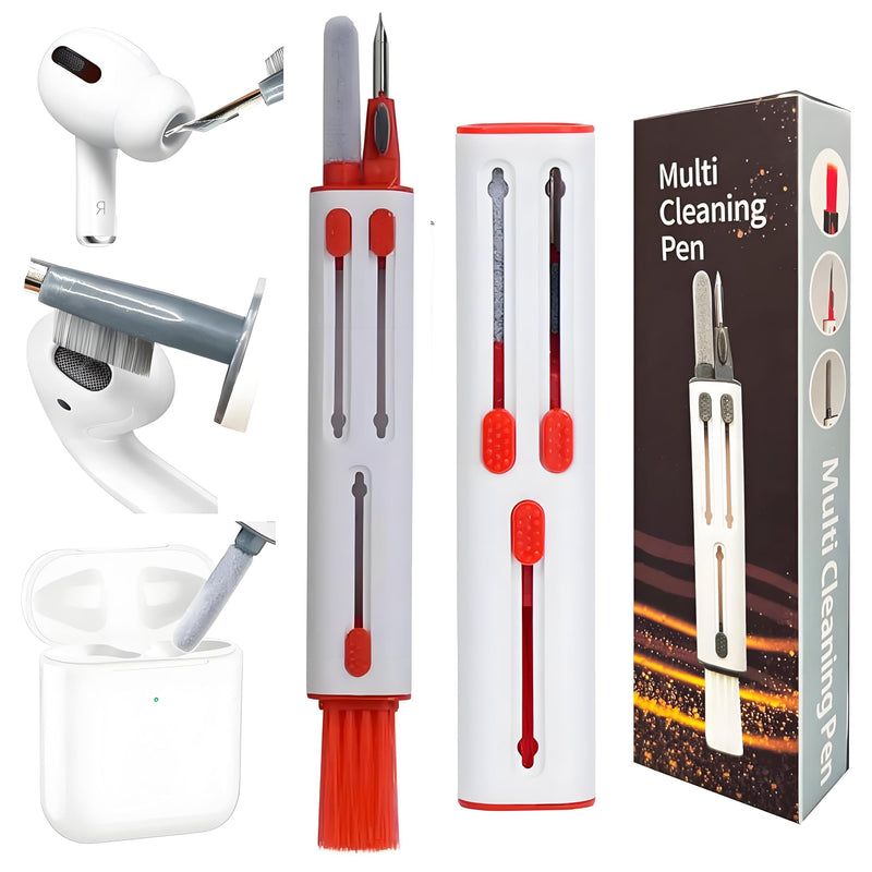 Cleaner Kit for AirPods Pro 3/2/1-4-in-1 Earbud Cleaning Pen with Metal Tip, Soft Brush & Flocking Sponge, Cleaning Tool for Wireless Earbuds, Charging Case, Phone, Keyboard & Electronics