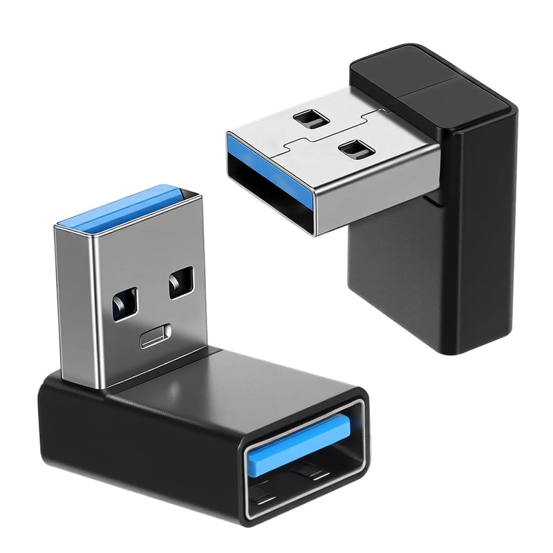 2 Pack USB3.1 Type A Male to USB-A Female Adapter, Angle USB A Male to Female Converters, Up and Down Angle 90 Degree Fast Charging Converter OTG for PC, Laptop, Power Bank and More