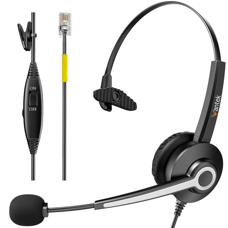Wantek Monaural RJ9 Call Center Headset with Noise Cancelling Mic, Corded Office Headset with Mute for Avaya Phones Dark