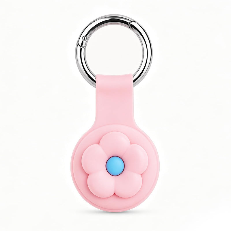 Linsaner Silicone Case Compatible with AirTag, Pink+Pink Flower | Cute 3D Cartoon, Shockproof, Keychain Cover, Kawaii, Tracker Holder, Key Ring, Kids Backpack, Purse, Keys E8-Pink+Pink Flower