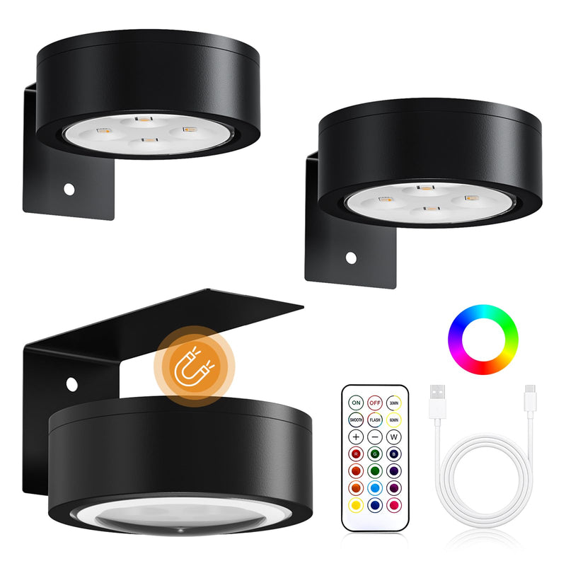 Cadrim Picture Light Wall Light 3 Pack Rechargeable with Remote 12 RGB Colors Dimmable Timer Magnetic Wireless Art Display Lighting for Painting Photo Frame Poster (Black, Renter Friendly) Black