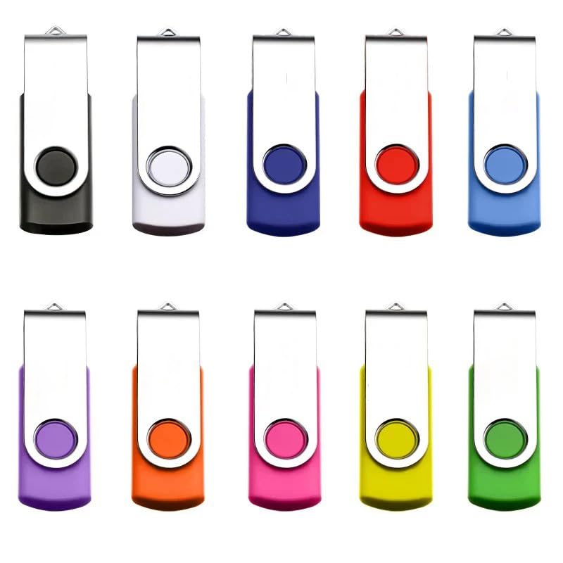 Flash Drive USB 2.0 10 Pack Swivel Blank Memory Stick Pnstaw Bulk Thumb Drive Pen Drives Jump Drive for Data Storage, File Sharing(10 Pack,Multi-Color) (10, 128, MB) 128 MB