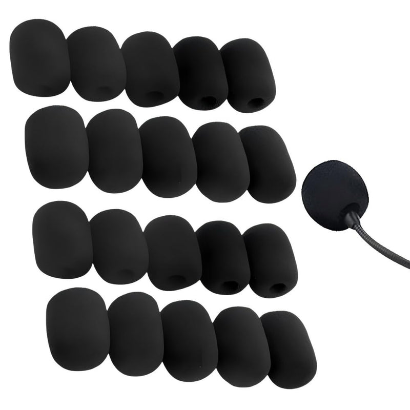 20 Pack Mini Microphone Windscreen Foam Cover, Universal High Density Small Size Headset Mic Windscreens (31×25×10mm), Black