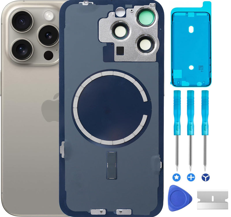 15 Pro Max Back Glass Replacement for iPhone 15 Pro Max Rear Back Cover Glass Waterproof and Camera Lens+Professional Repair Tool Kit (Natural Titanium, iPhone 15 Pro Max) Natural Titanium
