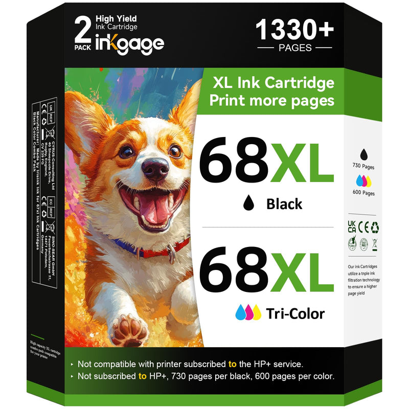 68e High Yield for HP 68 Ink Cartridges Black and Tri-Color Combo Pack Compatible for HP 68XL Ink Cartridges for Envy 6155e 6155 6555e 6152e 6552e 6558e 6165e 6100e 6500e 6550e Series Printers 2-Pack