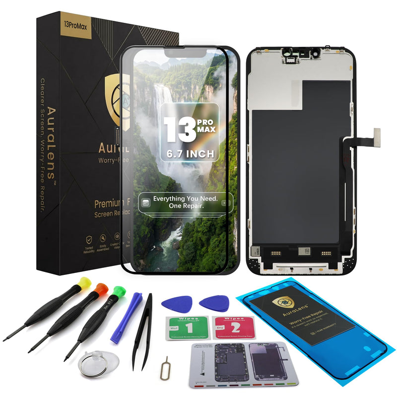 AuraLens for iPhone 13 Pro Max Screen Replacement Kit LCD Display Assembly | A2484 A2641 A2643 A2644 A2645, FHD INCELL Display Digitizer 6.7 Inch, COF, 120Hz, Repair Tools, Adhesive, Screw Pad, Black For iPhone 13 Pro Max (6.7")