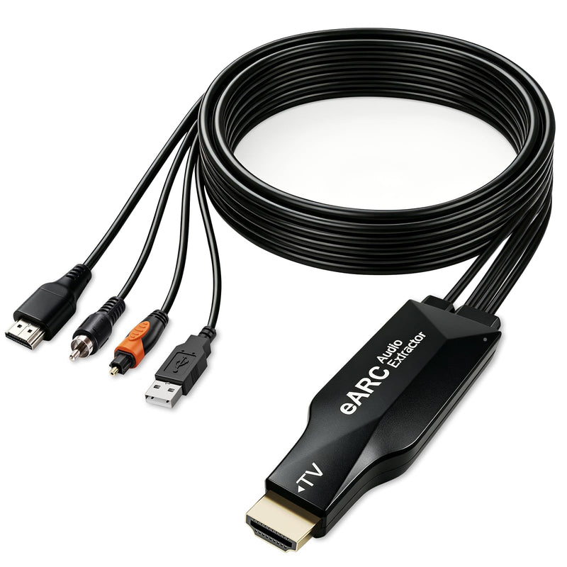 192 Khz HDMI ARC/eARC to HDMI Optical Coaxial Audio Converter Cable | 1.5 m/4.92 ft HDMI ARC/eARC Audio Extractor Cable for Soundbars Amplifiers and Speaker, Supports PCM 2.0, Dolby 5.1 & DTS 5.1