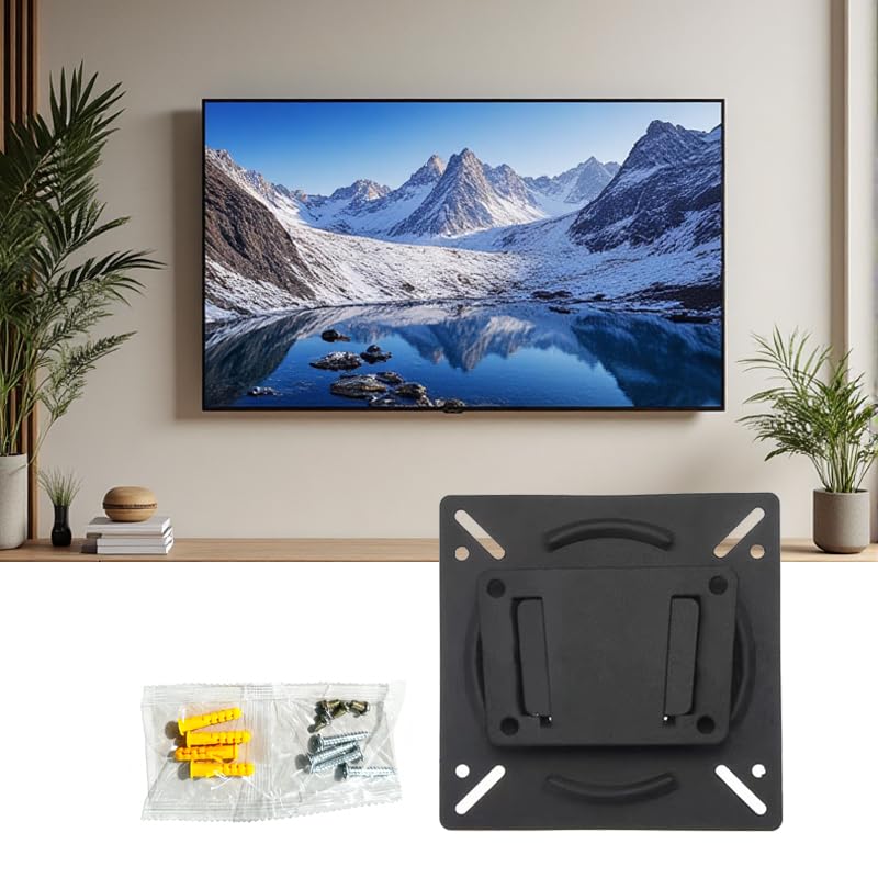 TV Wall Mount, Monitor Mount for 14-24 Inch Screens, Universal VESA 75x75 & 100x100mm, Max Load 26lbs, Low Profile RV TV Bracket for Camper and Home, Easy Install, Black
