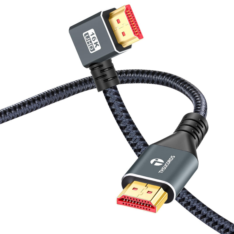 Thsucords 16K 8K 4K HDMI 2.2 90 Degree Right Angle Cable 1.6FT, High Speed Cord Supports 16K@60Hz,8K@120Hz,4K@480Hz 96Gbps Ultra Compatible with PS5/HDTV 16K A - Right Angled 90°