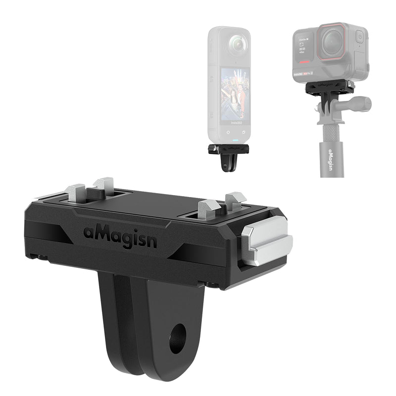Magnetic Quick Release Mount for Insta 360 X6/X5/X4 Air/Ace Pro 2/Ace Pro/Ace, Anti-Vibration Silicone Pad for Cycling Skiing Vlog, Stainless Steel Bracket with 2 Prong & 1/4"