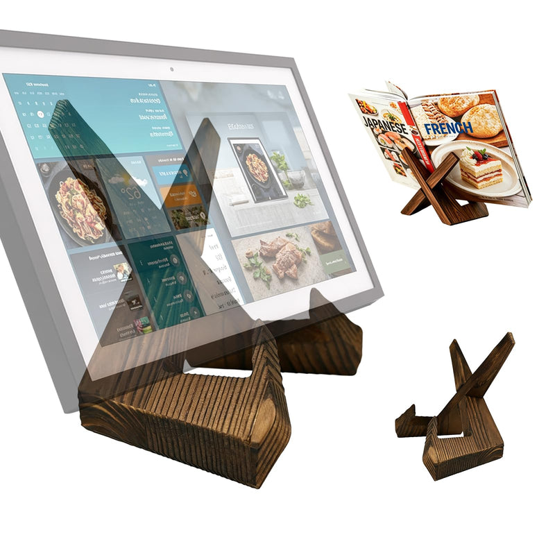 Solid Wood Tablet Stand Compatible with Show 15 & 21, Dark Brown | Supports Horizontal & Vertical Display, Kitchen Cookbook Recipe Holder, Sturdy Solid Wood Bracket for Smart Display Daily Use