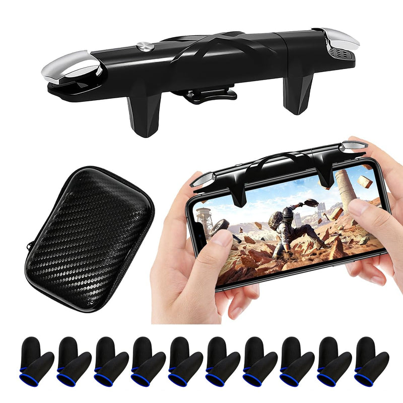PUBG Trigger 4 Finger Mobile Gaming Controller with 20 Finger Sleeves & Storage Case PUBG Mobile Controller Aim & Fire Shooter Buttons for iPhone & Android PUBG Accessories for COD Mobile (1 Pack G5+20Pcs Finger sleeve+Storage bag)