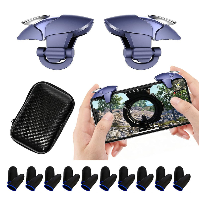 PUBG Trigger 4 Finger Mobile Gaming Controller with 20 Finger Sleeves & Storage Case PUBG Mobile Controller Aim & Fire Shooter Buttons for iPhone & Android PUBG Accessories for COD Mobile (1pair Lansha01+20 Finger sleeve+Storage bag)