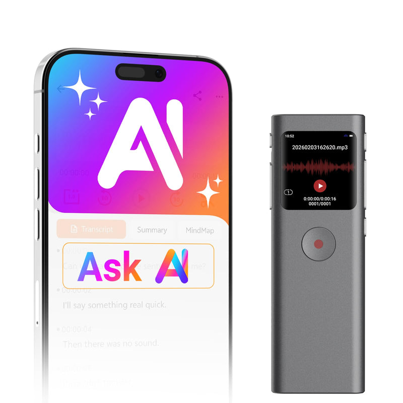 Yorlu AI Voice Recorder, Transcribe & Summarize with AI Note Taker | Voice Recorder for Meetings & Lectures & Interviews, Voice Activated with Playback, 90+ Languages, Portable Tape Recorder Grey