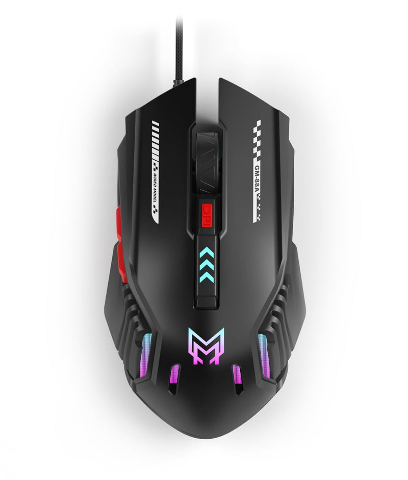 Customizable Wired Gaming Mouse with 6 Levels DPI and 6 Programmable Button | Low-Noise Clicks and RGB Lighting for Gaming, Office Work and Daily Use Black