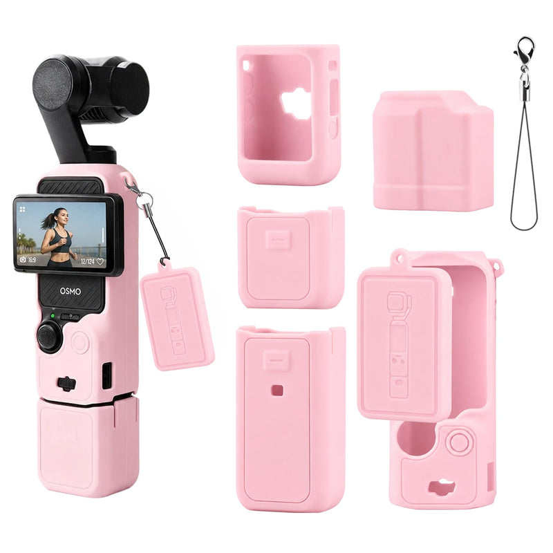 Silicone Protective Case Custom fit for DJI Osmo Pocket 3/Xtra Muse, Full Body Shockproof Cover with Lens/Screen/Mic Guards, Anti Scratch Soft Grip Skin, Slim Lightweight Accessories for Pocket 3 Jelly Pink