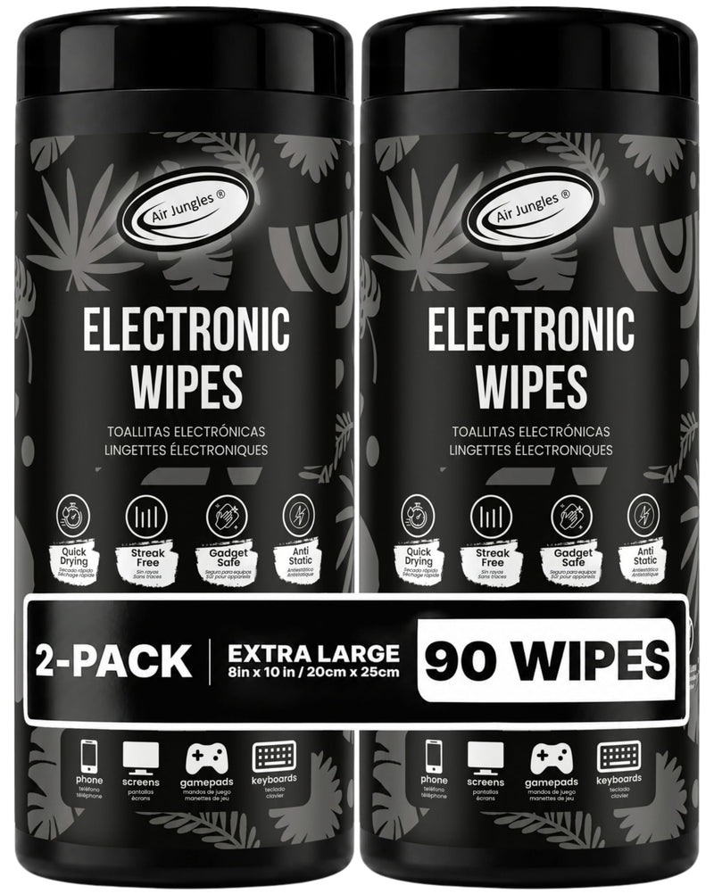 Air Jungles Electronic Wipes Screen Cleaner 45 Ct (2 Pack), XL 8 x 10inch | Remove Fingerprint, Oil, Dust and Smudge for Computer Monitors, Keyboard, Headphone, Laptops, VR, Tech and Gaming Devices 45 Count (Pack of 2)