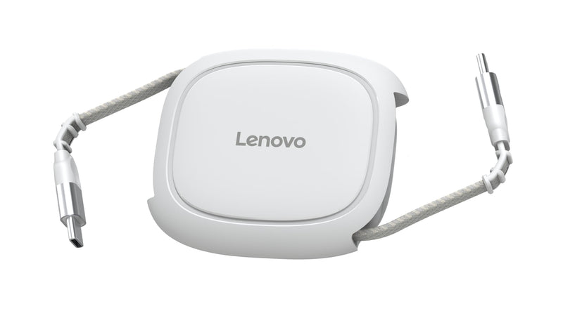 Lenovo 240W USB-C Retractable Cable, PD Fast Charging USB-C to USB-C, Smart Retractable Design, 1.2m (3.94 Ft), 480Mbps Data Transfer, Compact Portable Charger Cable for Laptop Tablet Phone, White