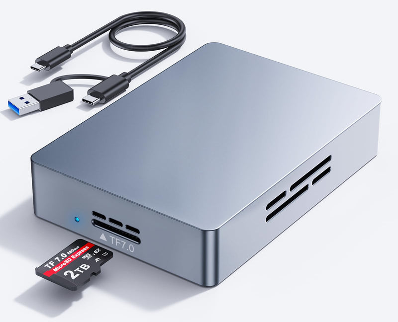 microSD Express Card Reader, USB-C & USB-A High Speed SD Card Reader for microSD Express, microSDXC, microSDHC, SDXC, SDHC Cards, Laptop Silver