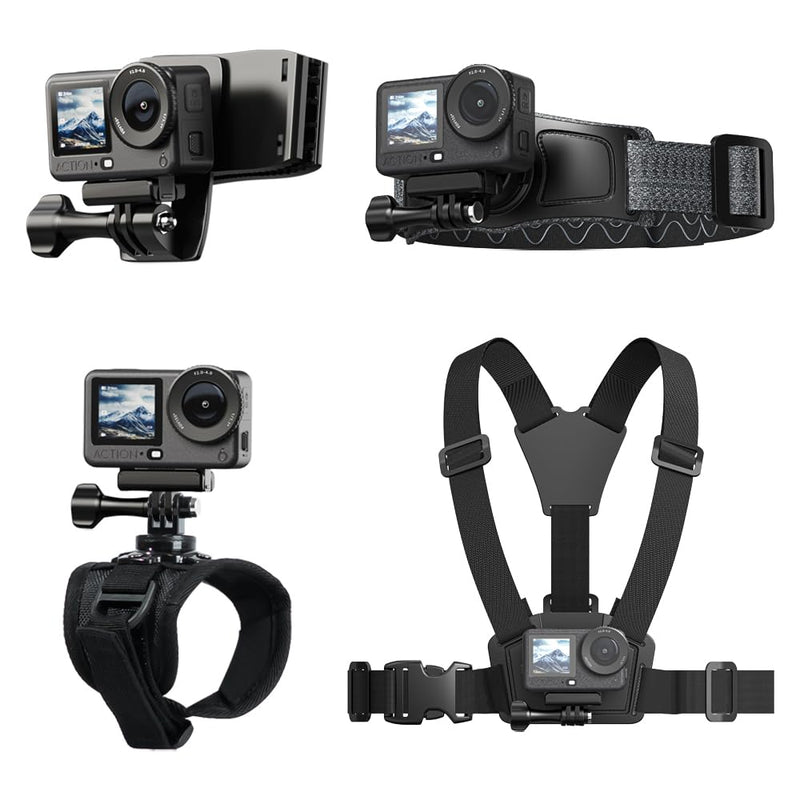 4 in 1 Accessories Kit Set for DJI Action 6/5/4, GoPro Hero 13/12/11/10 and More, Quick Release Head Strap Mount + Chest Mount Harness + Backpack Clip Holder + 360°Rotating Palm Strap