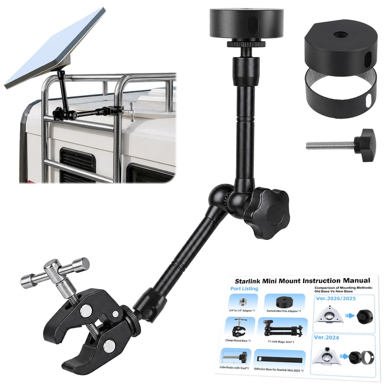 2024-2026 Starlink Mini Clamp Mount RV Adjustable Arm & Pipe Adapter