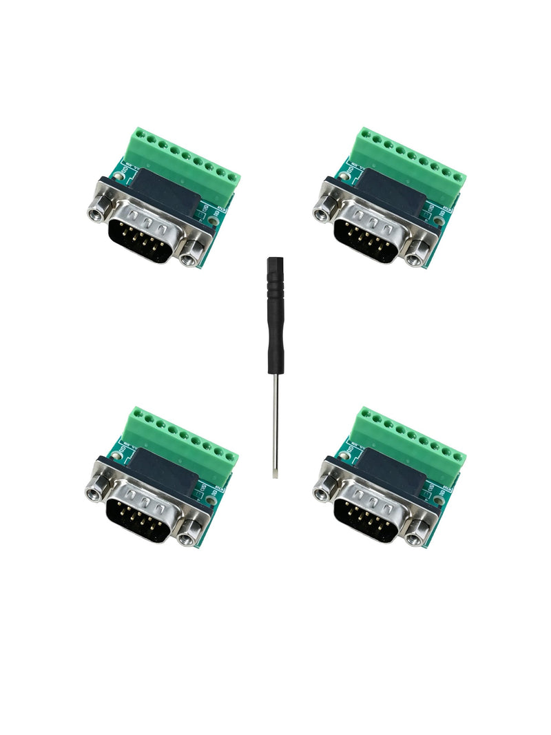 DB9 Screw Terminal Block Breakout Connector | D-SUB 9Pin No Welding Design Male Plug Adapter, RS232 Serial Port Terminal Signal Module, 4Pcs DB9 male plug