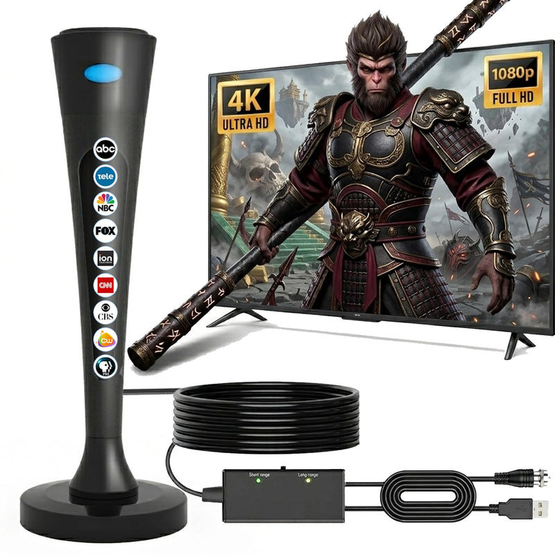 2026 Upgraded Indoor TV Antenna for Smart TV, 360° Reception, Digital Antenna with Magnetic Base and Signal Booster, Supports 4K HD Free Local Channels, Easy Setup for Smart & Old TVs