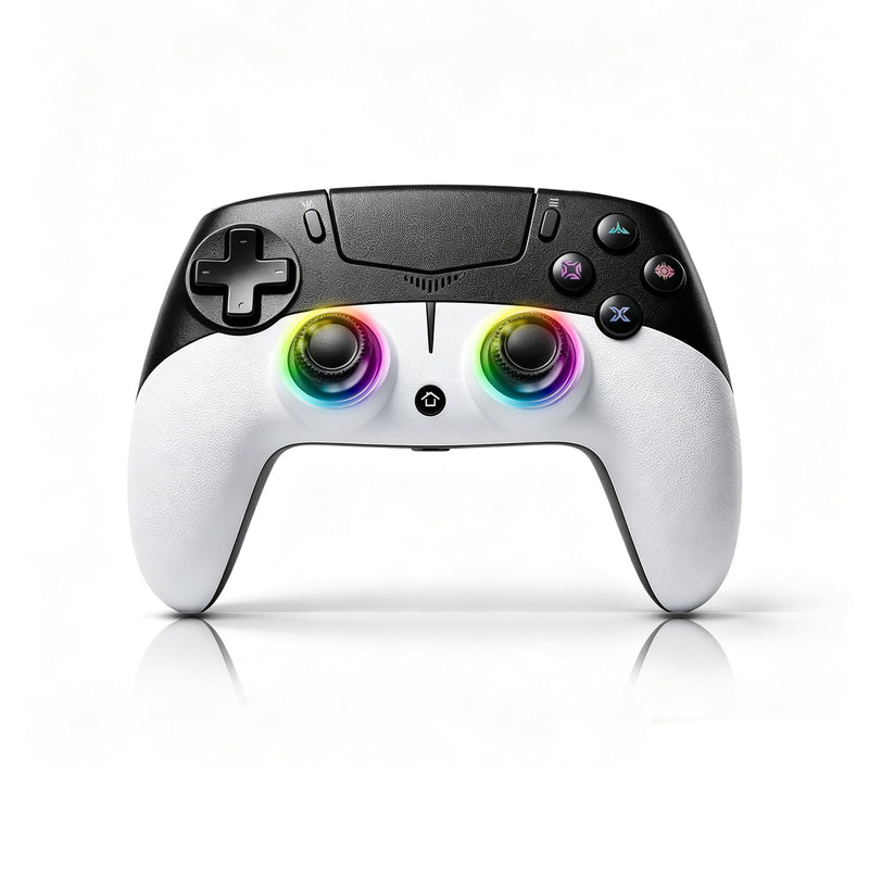 Geemaker Wireless Game Controller Compatible with PS5, PC, iOS, Mac, Android, Steam Deck, Dual Vibration Motor, 6-Axis Motion Control, Turbo Function, 3.5mm Audio Jack, Esports Grade Performance,Black & White
