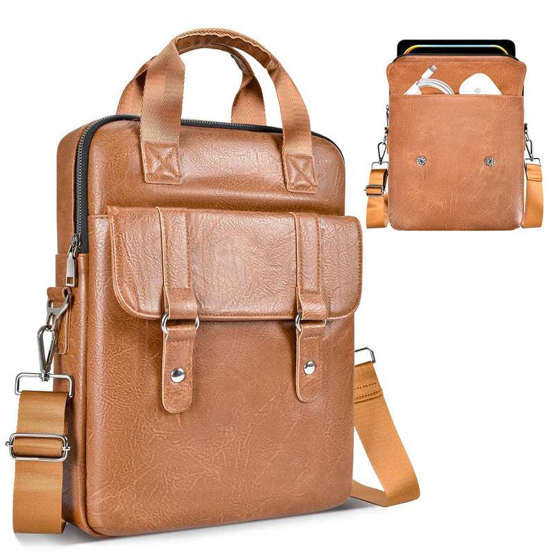 12.9-13 Inch Leather Tablet Sleeve Bag for MacBook Neo Air 13/iPad Pro Air | for 2026 2025 iPad Air 13 inch M4 M3 & iPad Pro M4 M5 & iPad Pro 12.9 Tablet Laptop Travel Shoulder Strap Carrying Case Brown