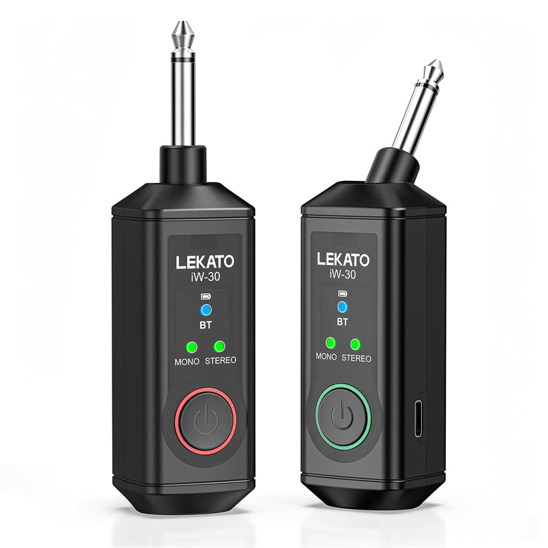 LEKATO Dual iW-30 Bluetooth Receivers with 1/4" TS Plug, BT 5.3 Wireless Audio Adapter, 48kHz/24bit Stereo Audio, for Audio Mixer, PA Speaker, DJ System,165ft Range,15H Battery Life(2 Pack for Stereo)