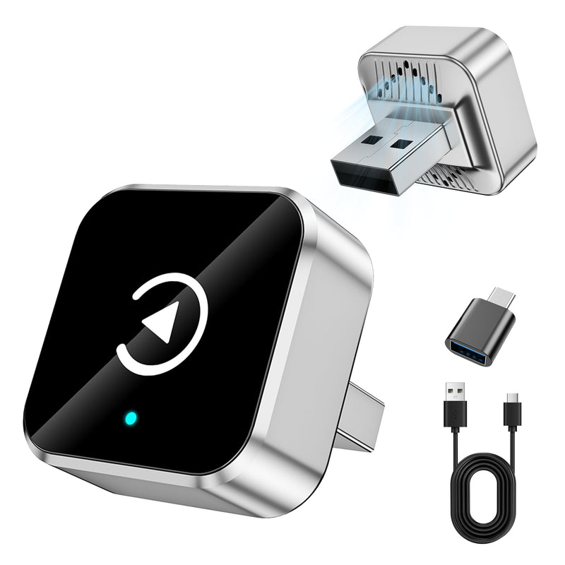2026 Upgraded Wireless CarPlay Adapter for iPhone & Android, Auto-Connect | 2-in-1 Adapter, Fast Auto-Connect, Stable Connection, Mini Size Plug, For iPhone & Android, Convert Wired to Wireless Dongle Silver