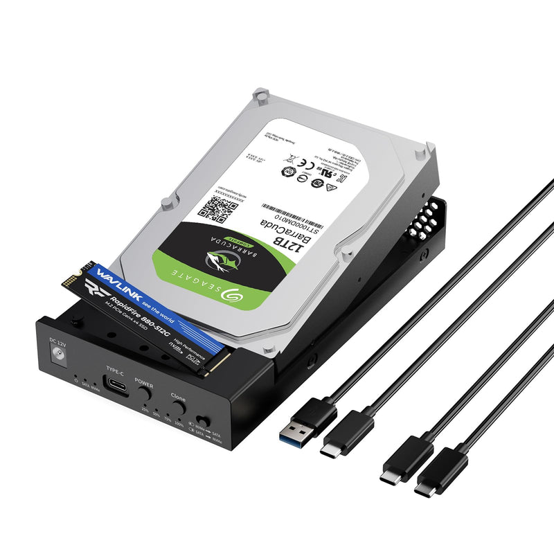 WAVLINK Hard Drive Docking Station NVMe M.2 to SATA 2.5/3.5 SSD/HDD | 10Gbps Lay Flat Docking Station SATA to M.2 NVMe Cloner Tool-Free, Offline Clone Function for Windows Mac Linux