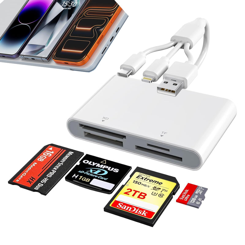 Memory Stick Pro Duo Adapter - 4-in-3 Multi Memory Card Reader with Triple Lightning/USB-C/USB-A for SD/Micro SD/MS/xD-Picture-Card, Sony Cybershot Memory Stick Pro Duo Adapter for iPhone/Android/PC