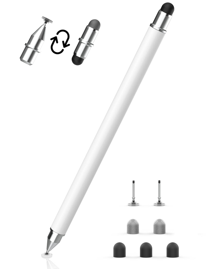 MEKO Stylus Pen for Touchscreen, 3-in-1 Universal Tablet Pen | Magnetic Design Replacement Tip, Fiber & Rubber & Disc Nibs, High Sensitivity for All Touch Screens Devices (White) White