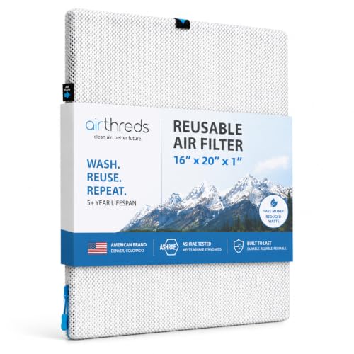 AirThreds 16x20x1 Washable and Reusbale Air Filter for AC HVAC Furnace, Machine Washable & Dryer Friendly & Saving Money & MREV 8 Plus & Protection HVAC, Purify the air for Allergies and Pet 20" x 16" x 1" Standar Set(1Filter+1Frame)