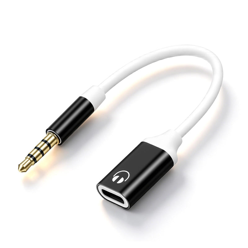 Headphone Jack Adapter, 3.5mm Male to USB-C Female Audio Adapter, Type-C to Aux Dongle for MP3 Players, CD Players, Laptops, Tablets, Smartphones, and Accessories (Black/White)