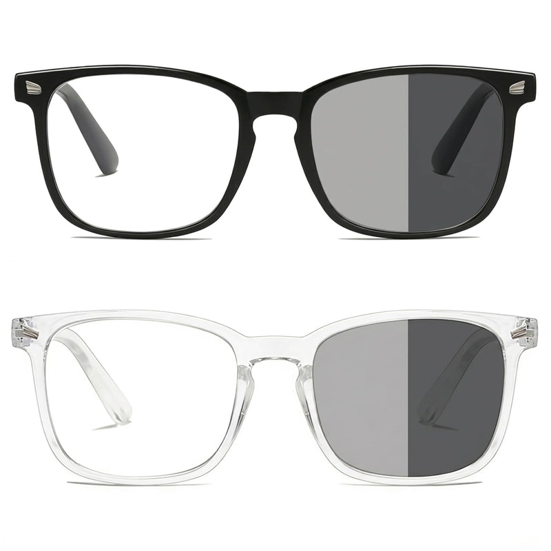 Blue Light Blocking Glasses Men Women Computer Filter Large Frame Bluelight Blocker, Scratch-Resistant Black&clear Photochromic Gray