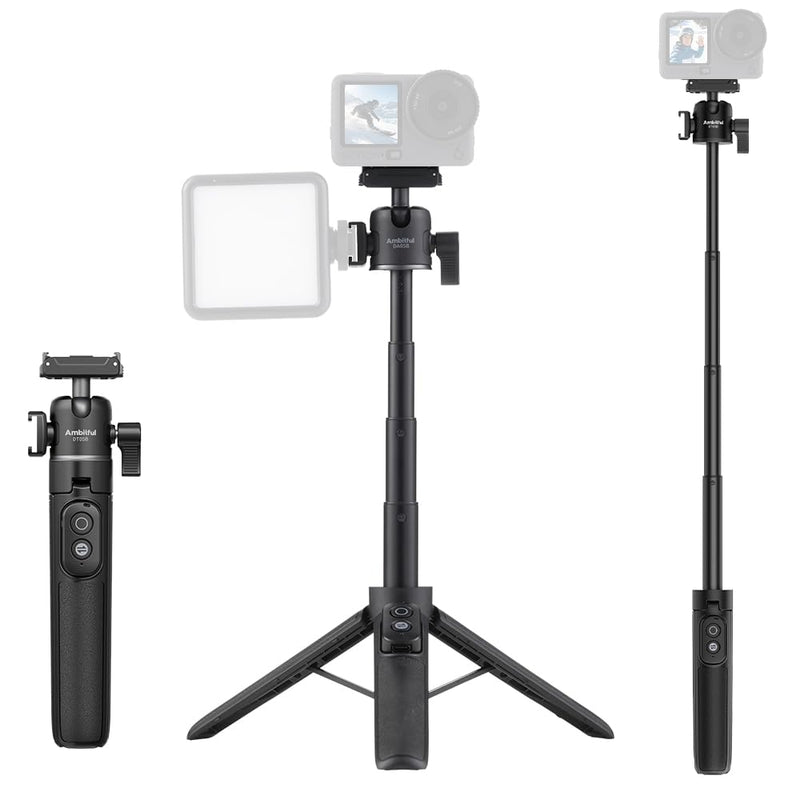 Ambitful Bluetooth Tripod Selfie Stick, Magnetic Mount for DJI Osmo（DT05B | 8-21.4inch in Extendable,2-in-1 Tripod and selfie stick For DJI Osmo Action Cameras,360 ball head, 1.5kg load DT05 DT05B Compact