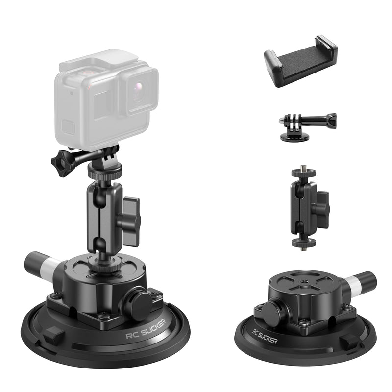 4.5 Inch Vacuum Suction Cup Camera Mount, Car Windshield Holder with Ball Head Magic Arm, 1/4" Thread for Mirrorless, Action Cam & Phone – on Car Windshield, Glass, Tile, Roof 4.5"