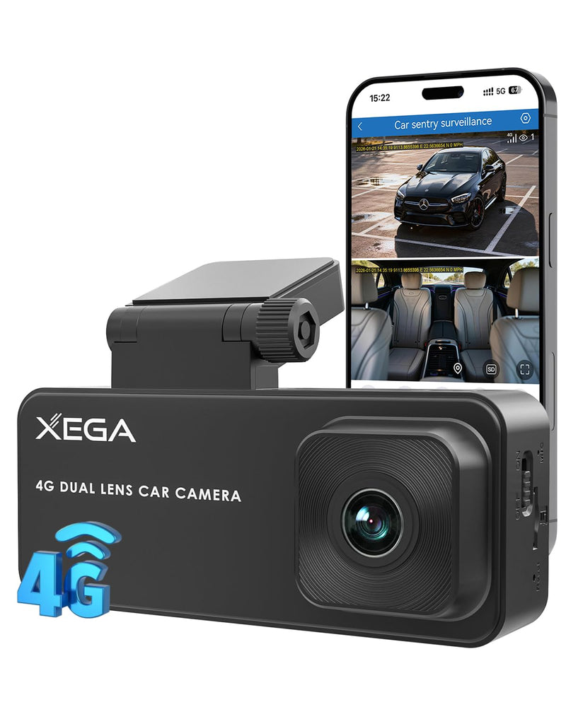 XEGA 4G Dual Dash Cam with Live View OBD Powered Anti Vandalism Car Camera | 2K HD, 24/7 Sentry Mode, APP Alert, GPS Tracking, No WiFi No Screen, Non-replaceable Built-in SIM Card, Only Works in the US