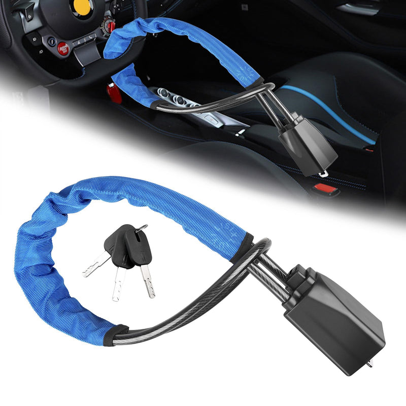 Car Steering Wheel & Seat Belt Lock Anti Theft Device Universal | 17" with 3 Keys for Auto Security Suitable for Most Vehicle,SUV,Golf Cart,Van,Truck Blue