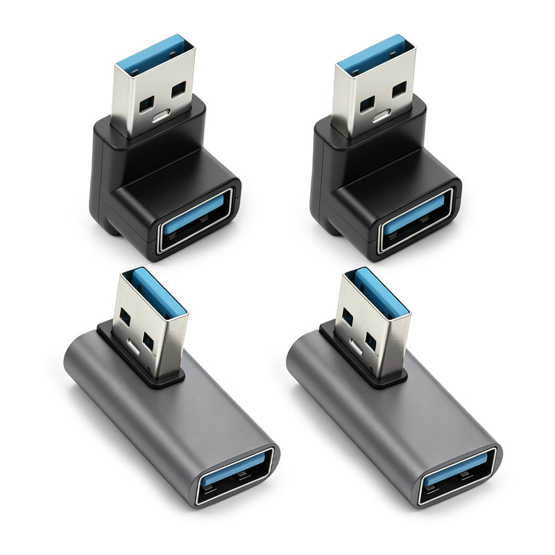 4 PCS USB 90 Degree Adapter, 10Gbps USB 3.1 Male to Female Adapter Up Down Left Right Right Angle USBCable Extension Connector L Shape On The Go (OTG) Connector Extender for Laptop, Mouse, Keyboard