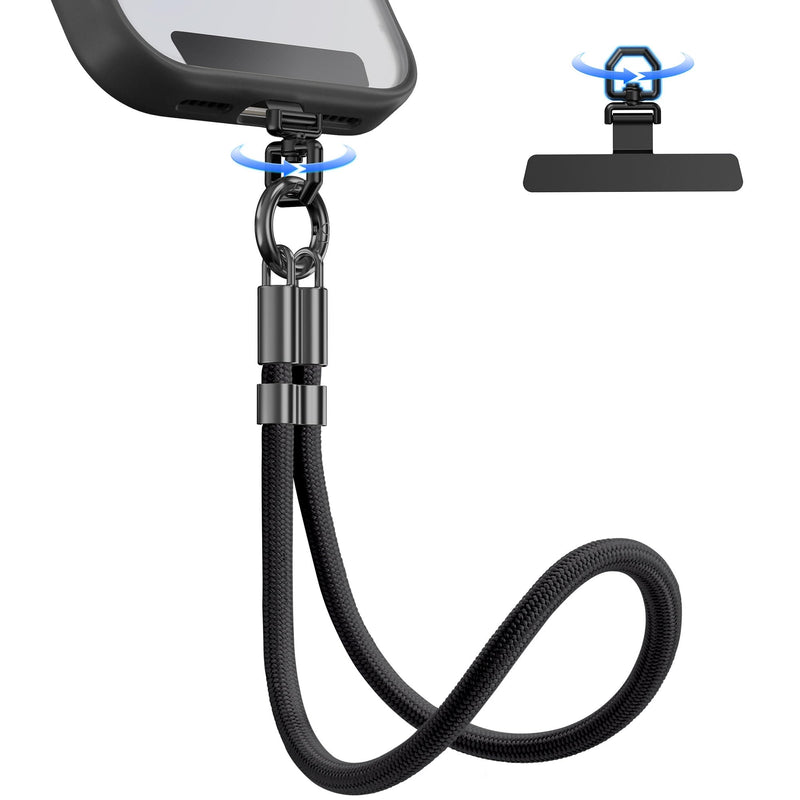 Phone Wrist Strap, with 360° Rotatable Tether Tab | Adjustable Phone Lanyard Anti-Theft Strap for Cellphones, Keychains and More Black