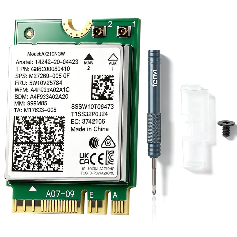 WiFi 6E AX210NGW M.2 Card, 6GHz Low Latency Gaming Streaming, Windows 10/11 | NGFF M.2 Key A+E, Up to 5400Mbps Ultra-Fast, Tri-Band 2400/2400/574Mbps, Bluetooth 5.4, WPA3, Easy Setup for Laptop Upgrade