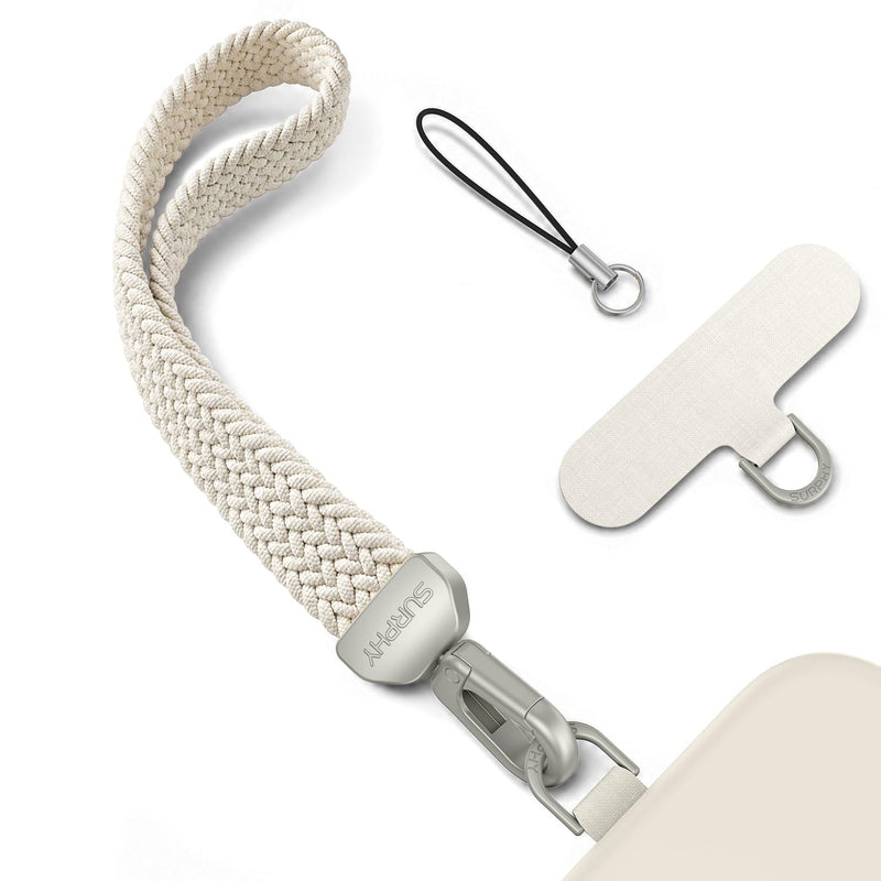 SURPHY Elastic Phone Wrist Strap, Phone Lanyard, Key Chain Lanyards | Stretchy Keychain Wristlet with 360° Swivel Snap Hook, Braided Elastic Phone Strap with Phone Tether Tab A- Stone
