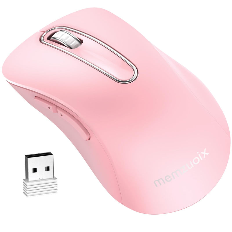memzuoix 2.4G Silent Wireless Mouse, 1400 DPI Mobile Optical Cordless Mouse with USB Receiver, Portable Computer Mice for Laptop, PC, Desktop, MacBook, 5 Buttons (Pink) Pink