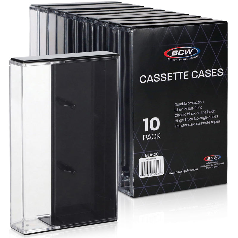 BCW Cassette Tape Cases – 10 Pack (Black) | Replacement Audio Cassette Cases | Protect & Store Standard Cassette Tapes | Durable Plastic Storage for Music & Blank Tapes Black