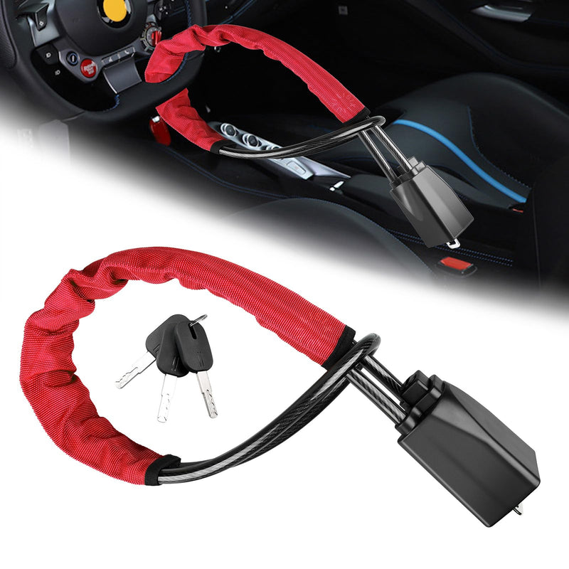 Car Steering Wheel Lock Seat Belt Lock Anti Theft Device Universal | 17" with 3 Keys for Auto Security Suitable for Most Vehicle,SUV,Golf Cart,Van,Truck Red